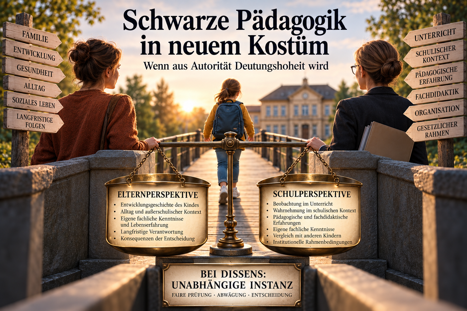Symbolische Darstellung pädagogischer Deutungshoheit zwischen Eltern, Schule und Kind