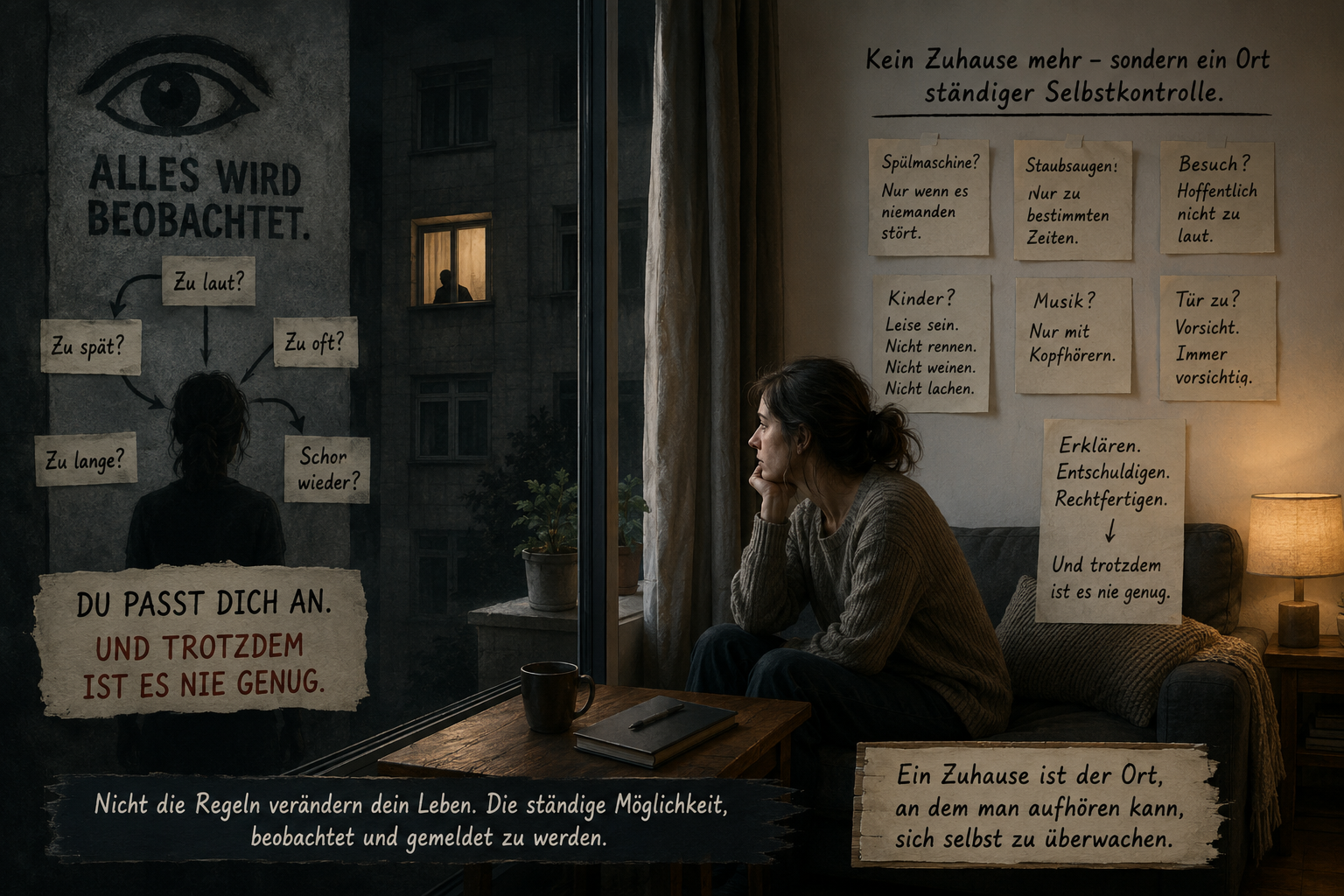 Eine Frau lebt unter verinnerlichter Überwachung
